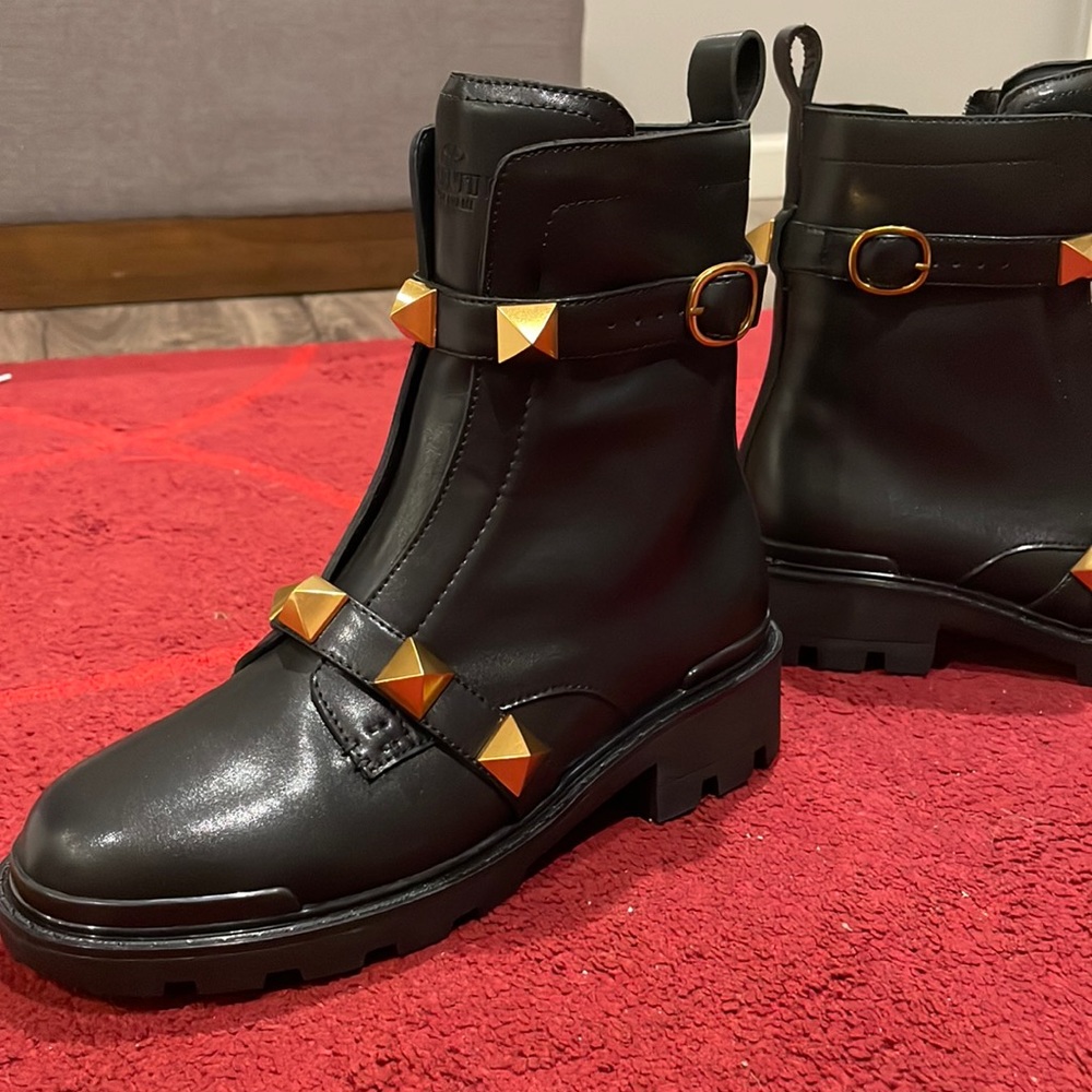 Valentino Gold Spiked Black Boots